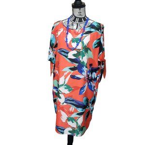 Vince Camuto Women's sz 12 Orange Floral knee length lined dress - Preloved